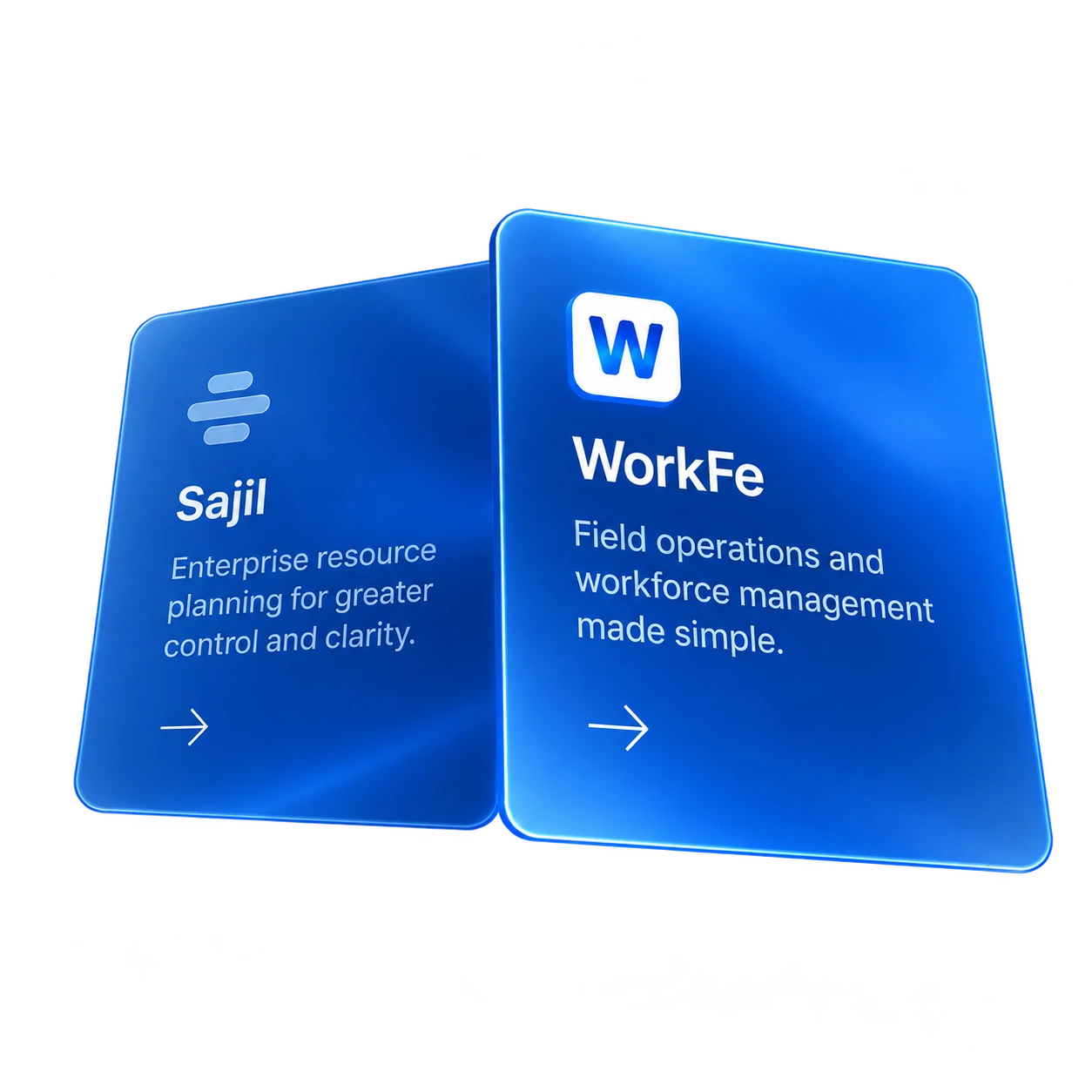 Product cards for Sajil, WorkFe, and Centangle.AI